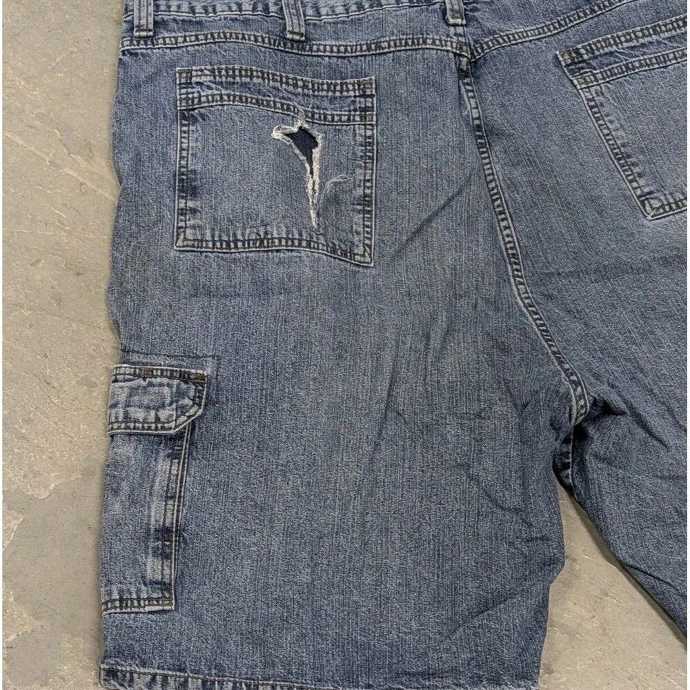 Y2K Baggy Workwear Wrangler Jorts‎ Carpenter Denim Cargo Men's 44 Worn Wash
